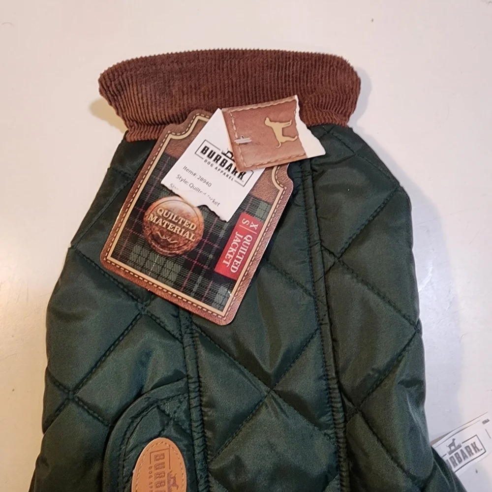 Burbark Green and Brown Puffer Jacket Dog Apparel NWT